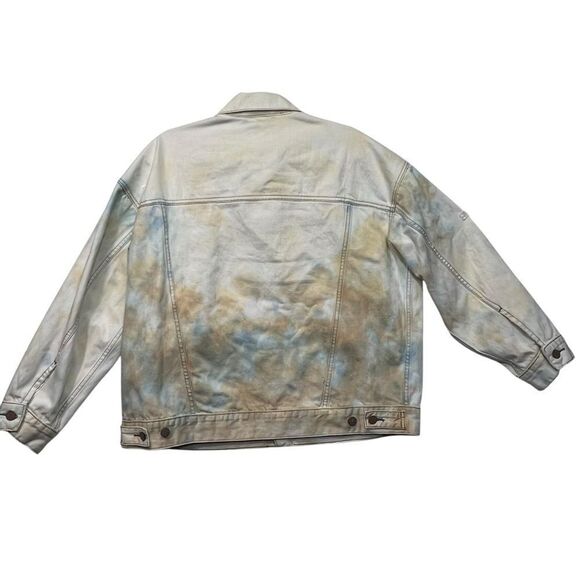 Free People M/L White Multi Colored Tie Dye Denim Oversized Jacket - Picture 10 of 13